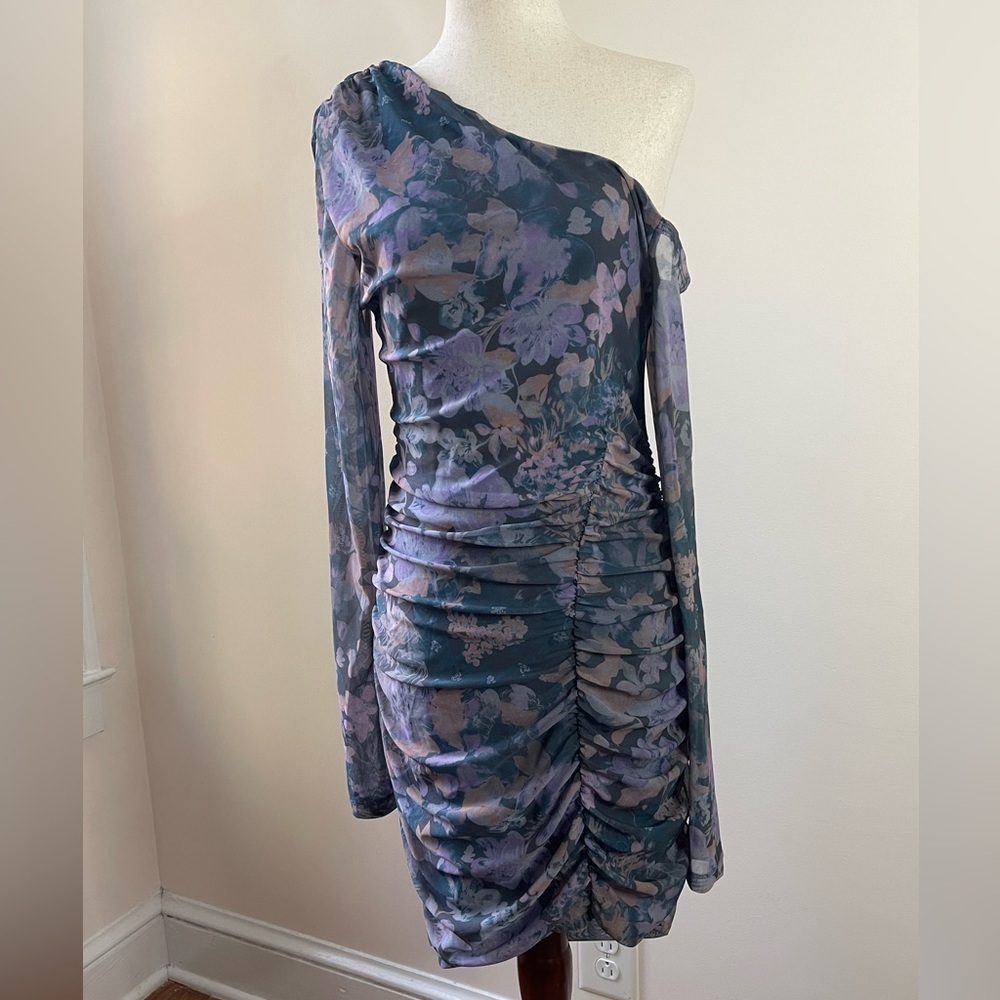 Free People One Shoulder Floral Mesh Ruched Bodycon Dress NWOT Medium
